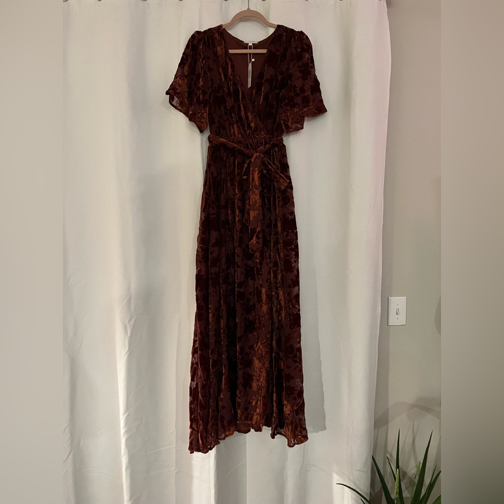 L Baltic Born Rust Velvet Print Dress